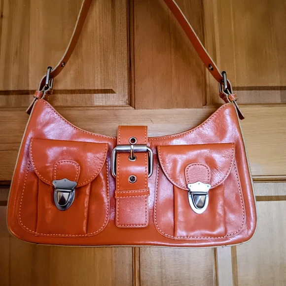 Hype Orange Leather Shoulder Bag - Picture 2 of 9